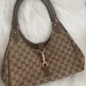 Authentic Vintage Gucci Jackie Canvas Bag in Beige